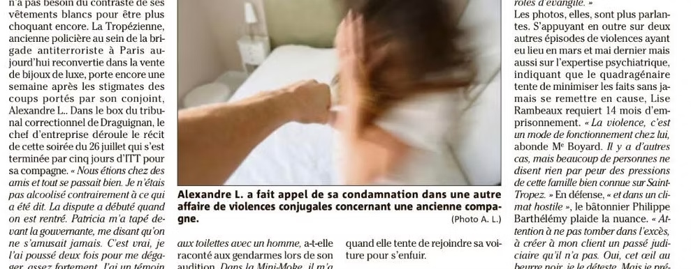 Violences conjugales huit mois de prison pour le chef d’entreprise tropezien
