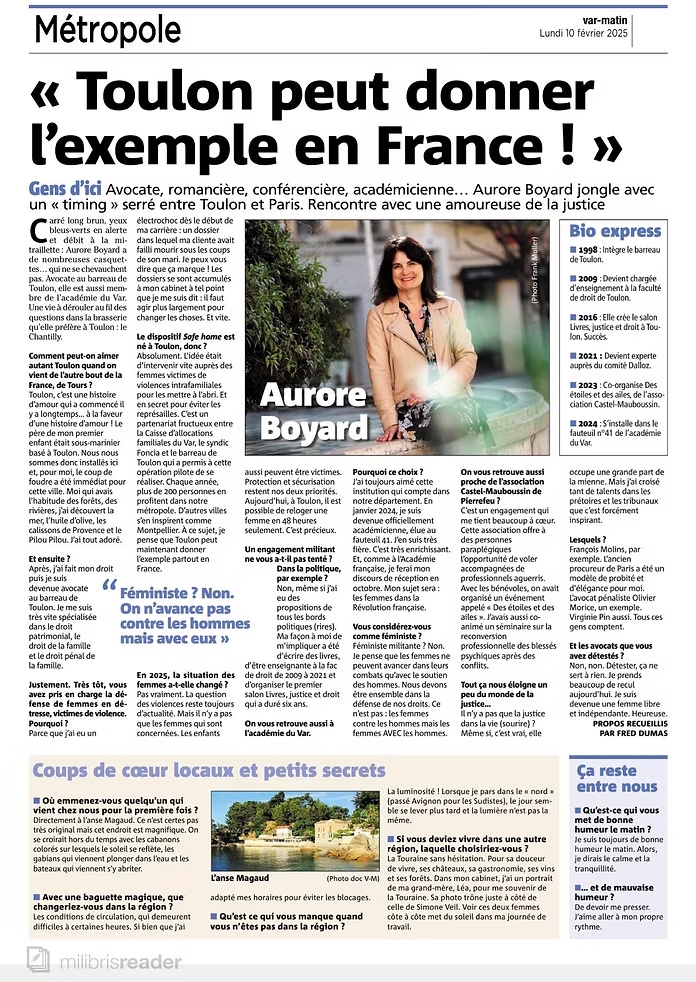 Var matin 10 février 2025 Focus sur Aurore Boyard, avocate engagée